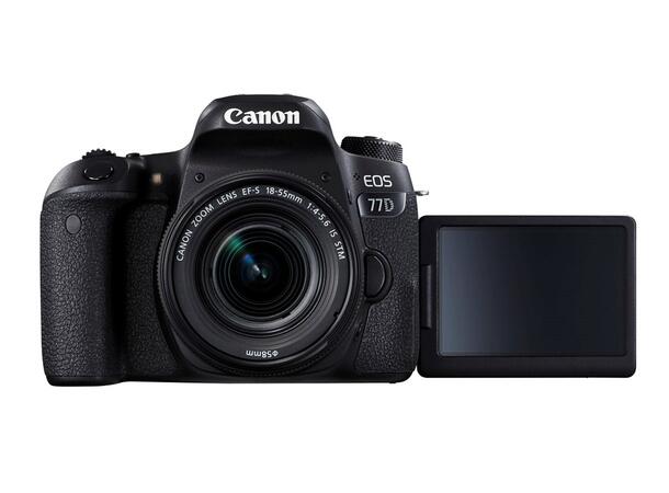 Canon EOS 77D m/18-55mm f/4-5.6 IS STM 24MP, 45 AF-punkt, Full HD, 6 bps, WiFi